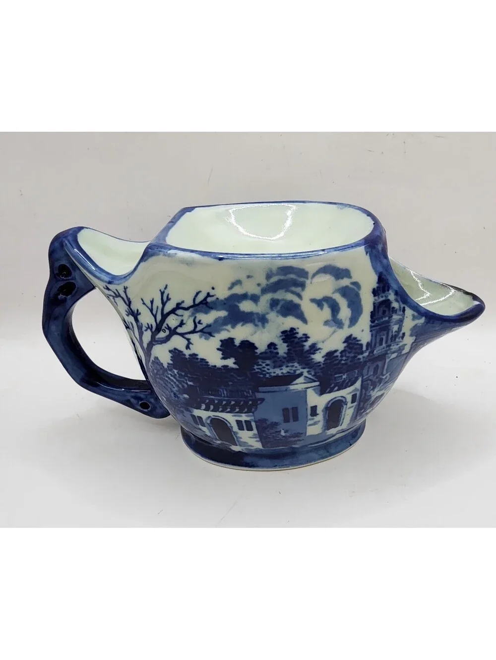 Vintage Victoria Ironstone Shaving Cup, Flow Blue Transferware, English Village